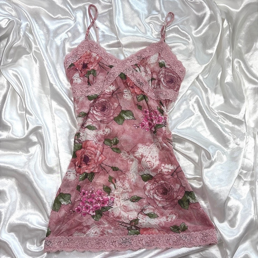 y2k Bongo Camisole Pink Excellent Floral Lace Trim Fairycore Coquette Top